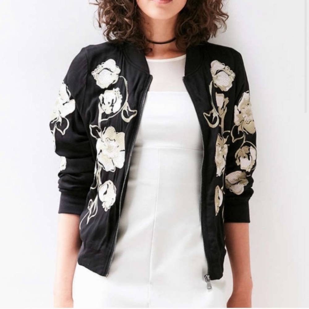 Rare embroidered flower bomber